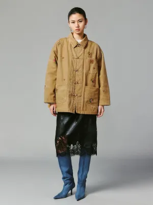 Floral embroidered and beaded workwear jacket