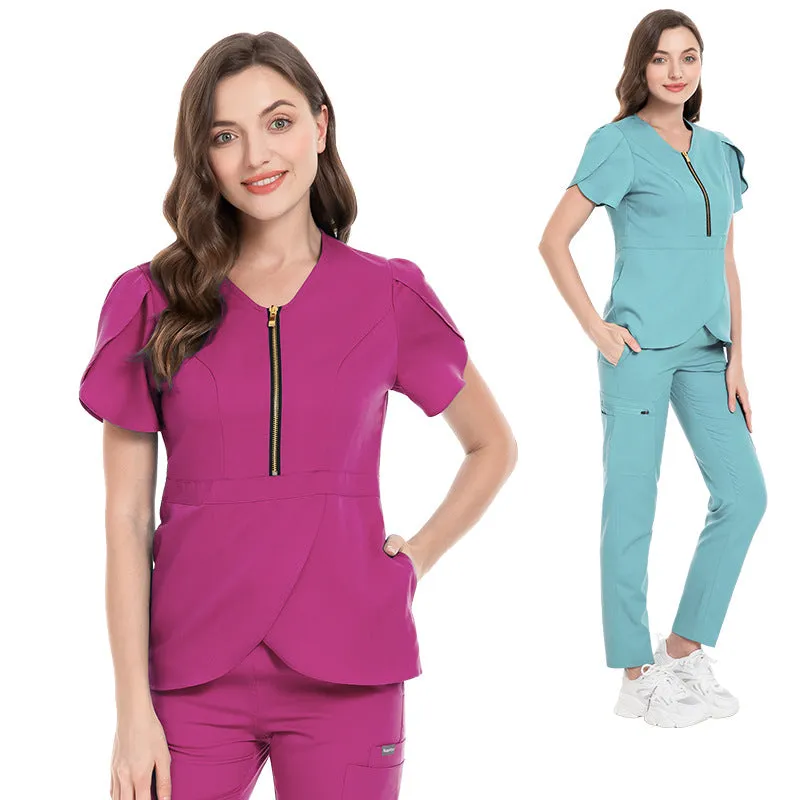 Women's Zipped Rose Petal Sleeve Medical Scrubs